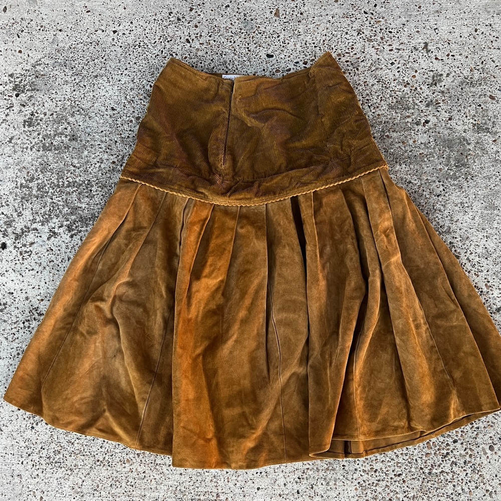 Vintage Rare 80’s Gianni Versace Size 8  Mid Skirt Brown Suede 100% Leather